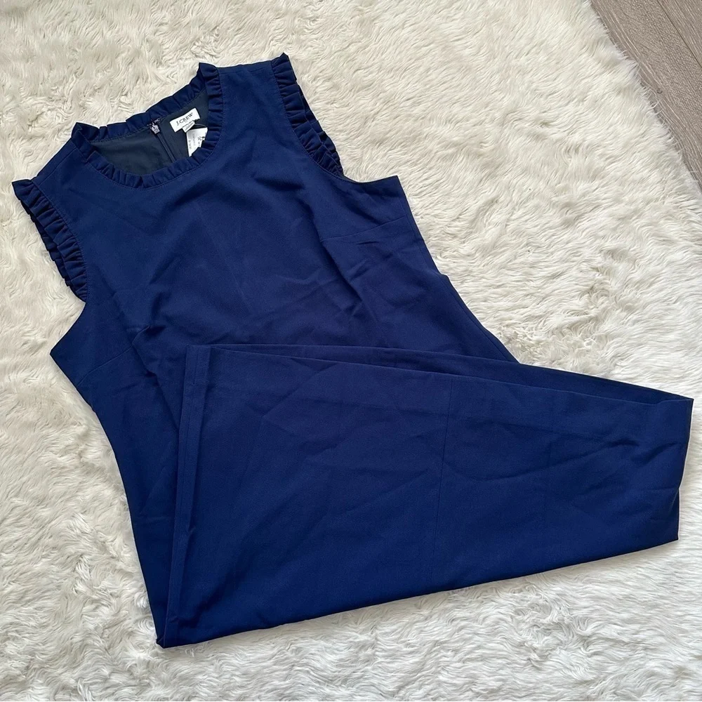 J. Crew Factory Dress Ruffleneck Suit Above Knee Antique Navy Blue 10 NWT New - Picture 2 of 12